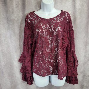 Solitaire Women's Lace Ruffle Sleeve Top size Large